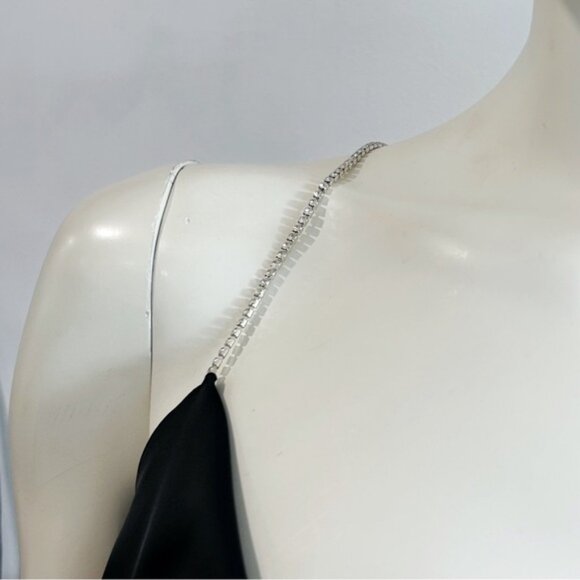 NWT House of Harlow Black Satin Cowl Camisole With Rhinestone Straps - Picture 6 of 13